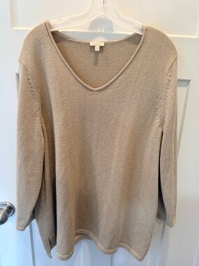 Talbots 3X Beige Knit Sweater Lightweight V Neck 3/4 Sleeve Plus Size